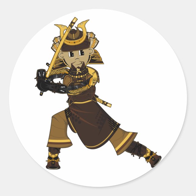 Adesivo Redondo Samurai Warrior com Sword Sticker (Frente)