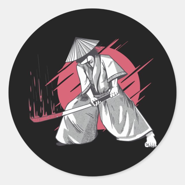 Adesivo Redondo Samurai Warrior Hits com Katana (Frente)