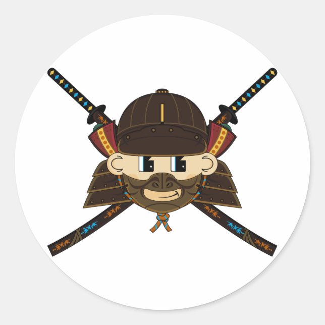 Adesivo Redondo Samurai Warrior & Swords Sticker (Frente)
