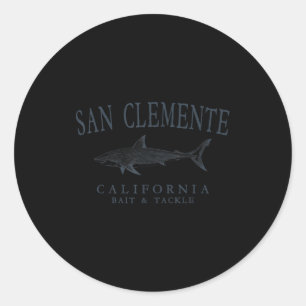 Adesivo Redondo San clemente califórnia arte de tubarão vintage em