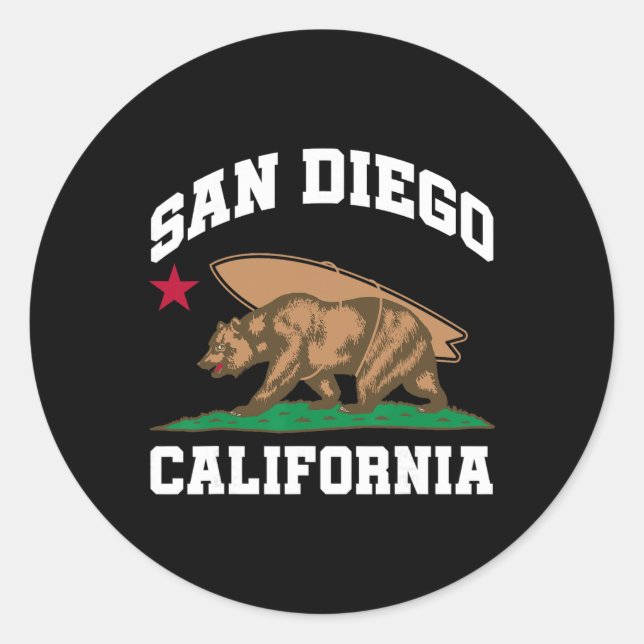 Adesivo Redondo San Diego California Bear Surfing Surfer  (Frente)