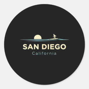 Adesivo Redondo San Diego Califórnia Retro Surfboards Surf Verão