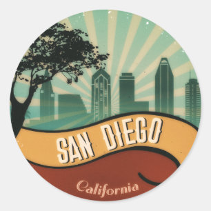 Adesivo Redondo San Diego City Skyline Retro Vintage Sticker