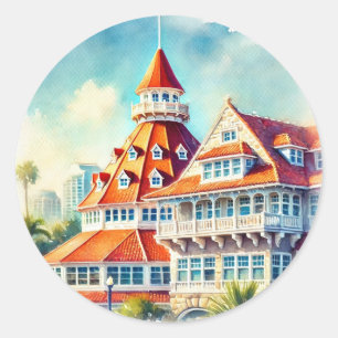 Adesivo Redondo San Diego Coronado Watercolor