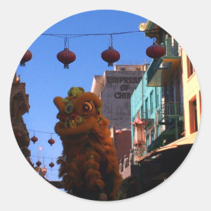 Adesivo Redondo San Francisco Chinatown Lion Dance Stickers