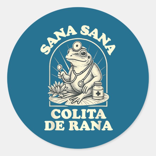 Adesivo Redondo Sana Sana Colita De Rana Cute Frog Design  (Frente)