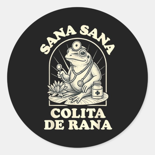 Adesivo Redondo Sana Sana Colita De Rana Cute Frog Design  (Frente)