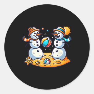Adesivo Redondo Sand Snowman A Tocar A Bola De Praia No Natal De J