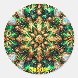 Adesivo Redondo SANDRA ~ SHINY Green e Dourado Natal ~