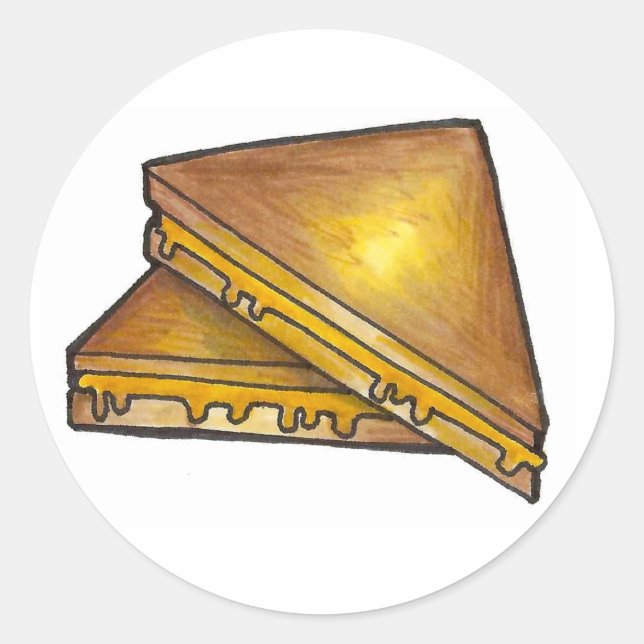 Adesivo Redondo Sanduíche De Queijo Cheddar Torrado Grelhado (Frente)