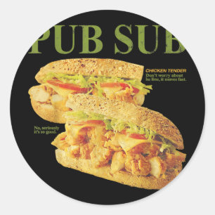 Adesivo Redondo Sanduíche Engraçado de Frango Pub Sub