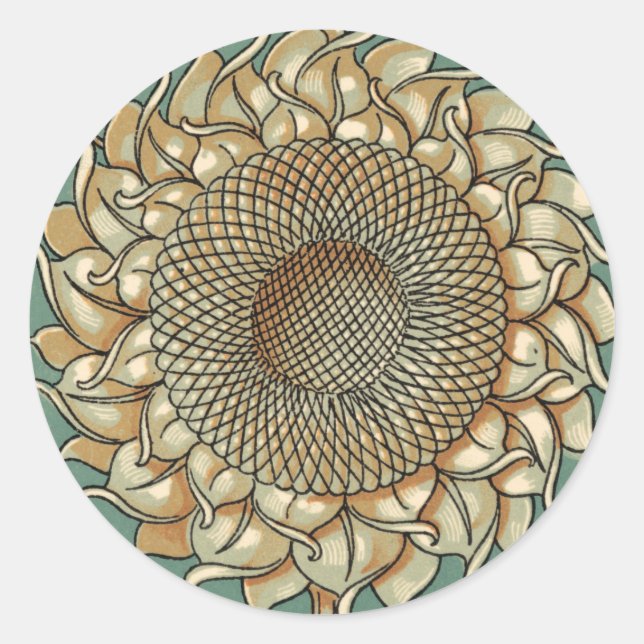 Adesivo Redondo Sangue de girassol em fundo azul-esverdeado (Frente)