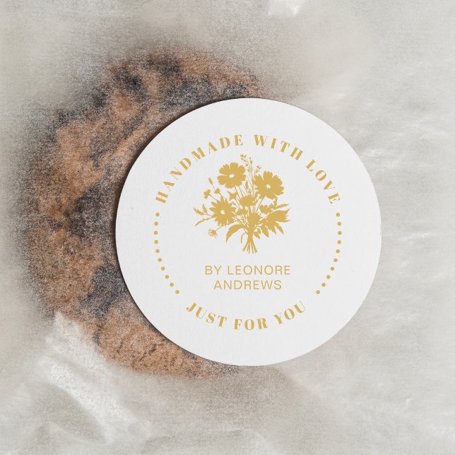 Adesivo Redondo Sangue de negócios Dourado e falsificado feito à m (Exquisite Handmade Fake Gold Business Blooms Wildflowers Bouquet Classic Round Sticker.)