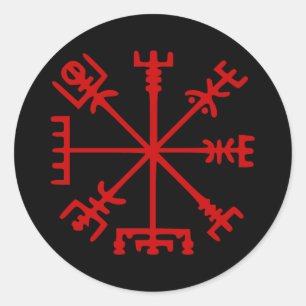 Adesivo Redondo Sangue Vegvísir vermelho (compasso de Viking)