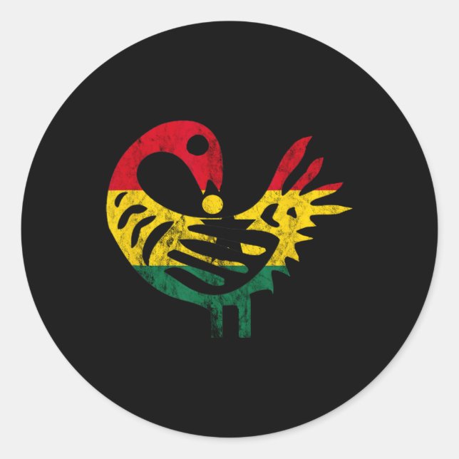 Adesivo Redondo Sankofa African Bird Ghanese Flag Orgulho 19 de ju (Frente)