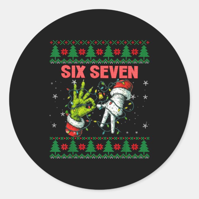 Adesivo Redondo Santa 67 Christmas Ugly Sweater Fingers Six Seven  (Frente)