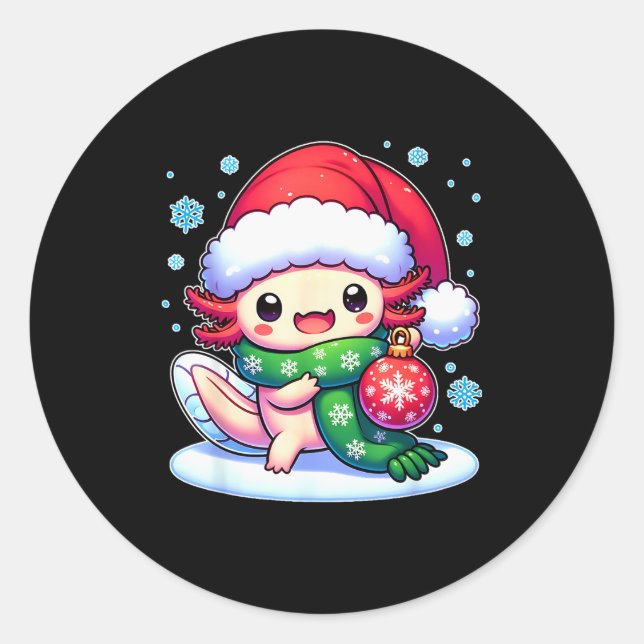 Adesivo Redondo Santa Axolotl Funny Cute Xmas Funny Christmas  (Frente)