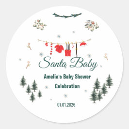 Adesivo Redondo Santa Baby Christmas Theme Baby Shower