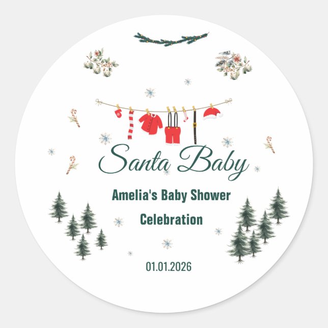 Adesivo Redondo Santa Baby Christmas Theme Baby Shower  (Frente)