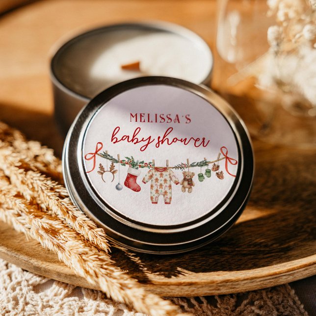 Adesivo Redondo Santa Baby Clothesline Baby Shower Stickers (Criador carregado)