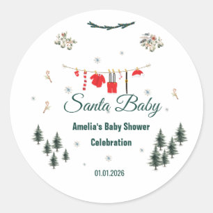 Adesivo Redondo Santa Baby Tema de Natal Baby Shower
