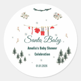 Adesivo Redondo Santa Baby Tema de Natal Baby Shower