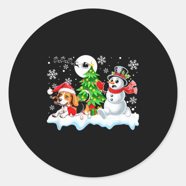 Adesivo Redondo Santa Beagle Snowman Running Friends Christmas Own (Frente)