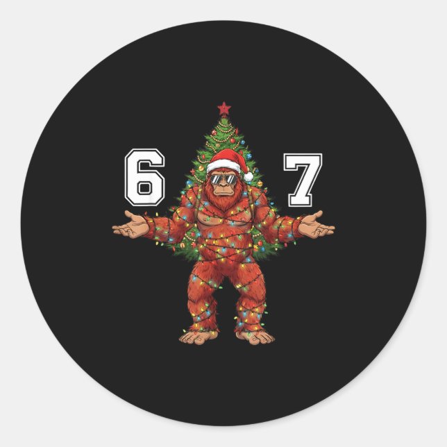 Adesivo Redondo Santa Bigfoot 67 Christmas Tree Xmas Lights Funny  (Frente)