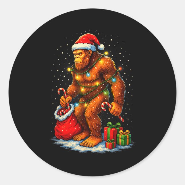 Adesivo Redondo Santa Bigfoot Christmas Lights Funny Sasquatch  (Frente)