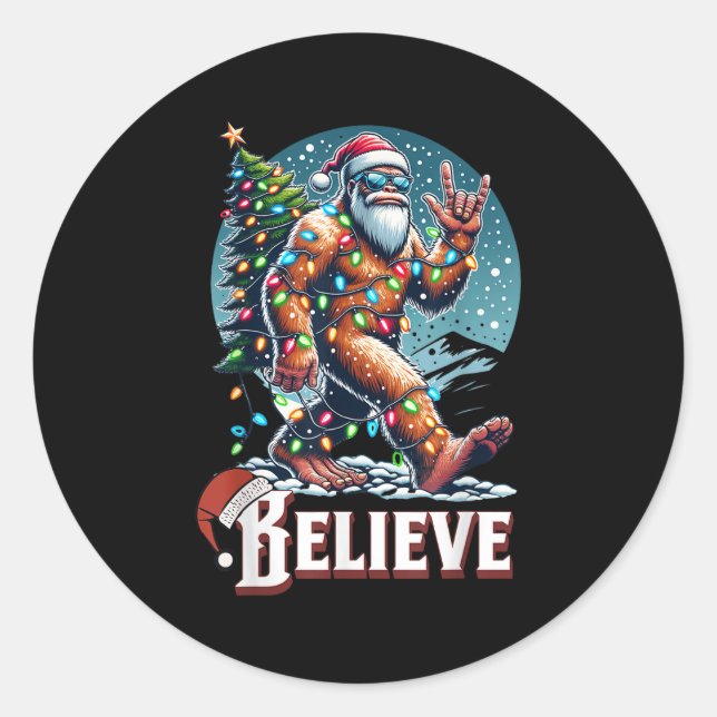 Adesivo Redondo Santa Bigfoot Christmas Lights Funny Sasquatch Bel (Frente)