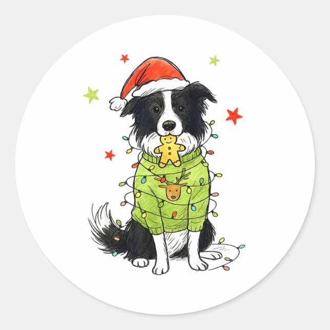 Adesivo Redondo Santa Border Collie Christmas Border Collie Dog Mo (Frente)