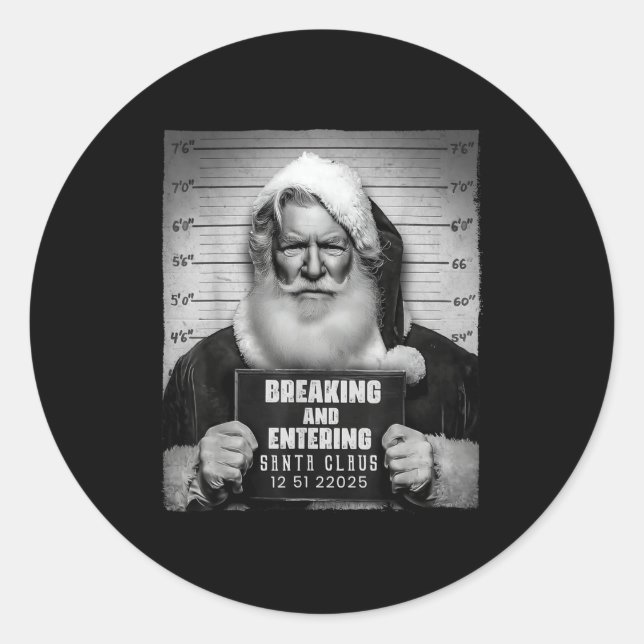 Adesivo Redondo Santa Breaking Entering Mugshot Funny Christmas Ho (Frente)