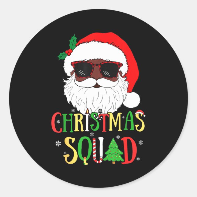 Adesivo Redondo Santa Christmas Squad Black Men African American P (Frente)