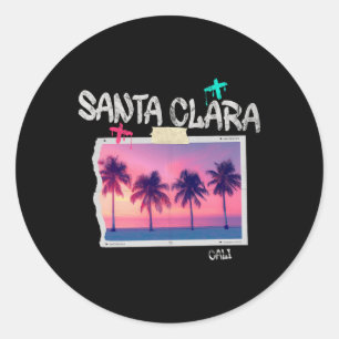 Adesivo Redondo Santa Clara Califórnia Retro Surfista Praia Vintag