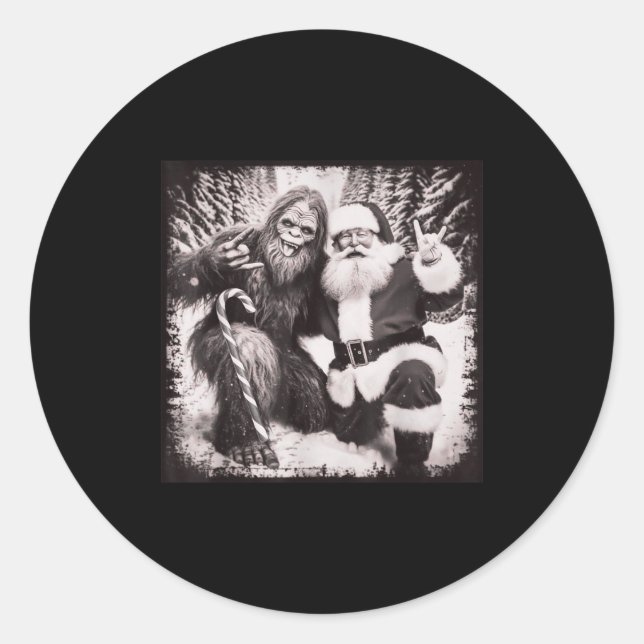 Adesivo Redondo Santa Claus And Sasquatch Bigfoot Funny Joyful Sno (Frente)