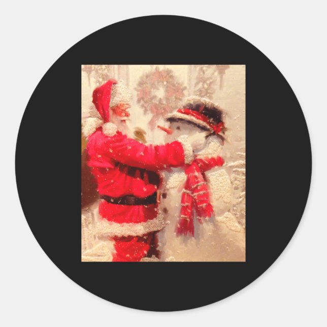 Adesivo Redondo Santa Claus And Snowman In Snowfall  (Frente)