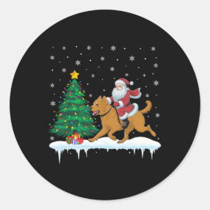 Adesivo Redondo Santa Claus Andando Briard Dog Boys Meninas Crianç