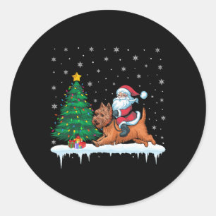 Adesivo Redondo Santa Claus Andando Cairn Terrier Dog Boys Girls C