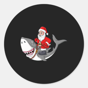 Adesivo Redondo Santa Claus Andando Tubarão Meninos De Natal Menin