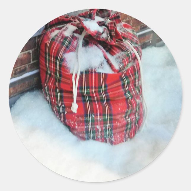 Adesivo Redondo Santa Claus Bag na neve (Frente)