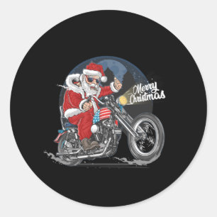 Adesivo Redondo Santa Claus Biker EUA Bandeira Moto Natal Gif