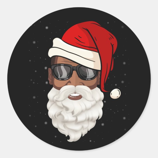 Adesivo Redondo Santa Claus Black Xmas Papai noel Afro-Americano (Frente)