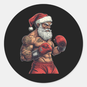 Adesivo Redondo Santa Claus Boxing E Mma - Boxing De Natal