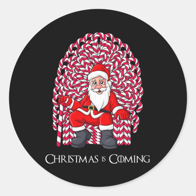 Adesivo Redondo Santa Claus Candy Cane Joga Meninas de Natal (Frente)