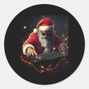 Adesivo Redondo Santa Claus Dj Hip Hop Música Natal Vibes Engraçad