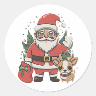 Adesivo Redondo santa claus e chihuahua