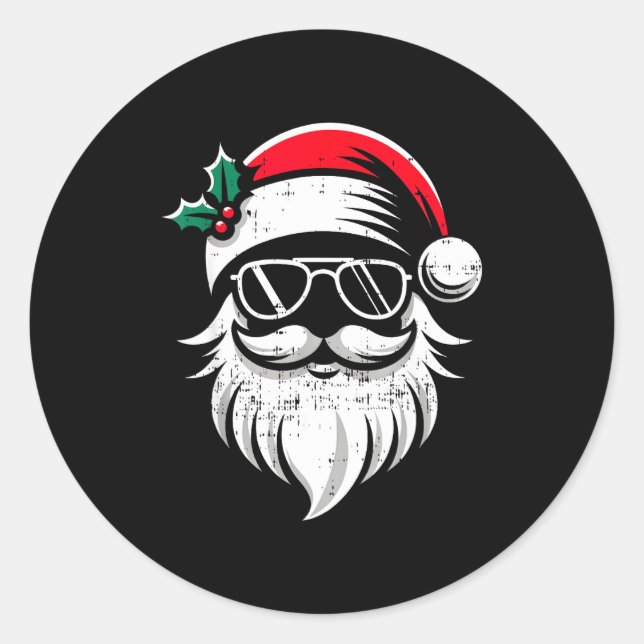 Adesivo Redondo Santa Claus Face Sungles With Hat Beard Christmas  (Frente)