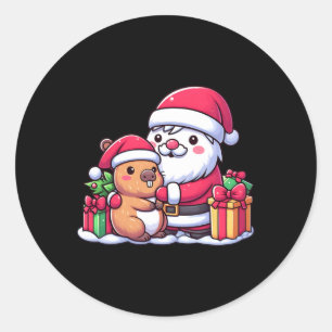 Adesivo Redondo Santa Claus Hugging Cute Capybara Christmas Matchi