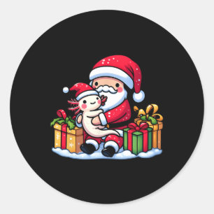 Adesivo Redondo Santa Claus Hugs Axolotl Natal Família Pajama M