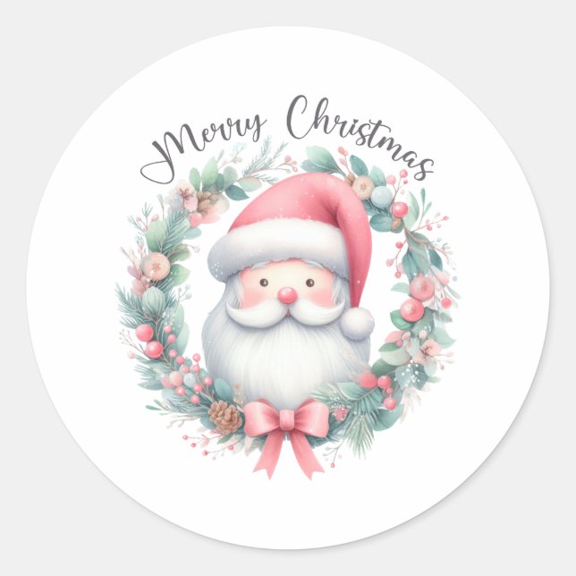 Adesivo Redondo Santa Claus Merry Christmas Stickers (Frente)